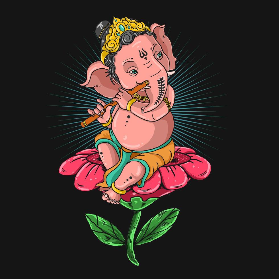 ganesha che suona il flauto vettore