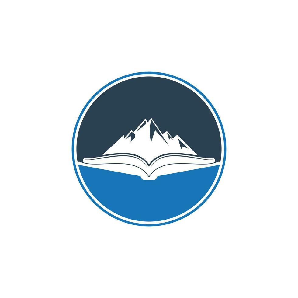 montagna libro vettore logo design. natura e libreria simbolo o icona.