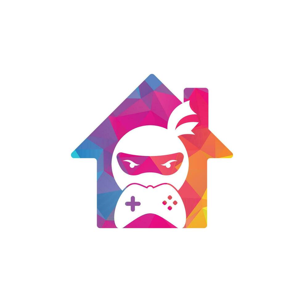ninja gioco casa forma concetto logo design. ninja gioco logo immagini azione vettori. ninja game pad logo design icona vettore
