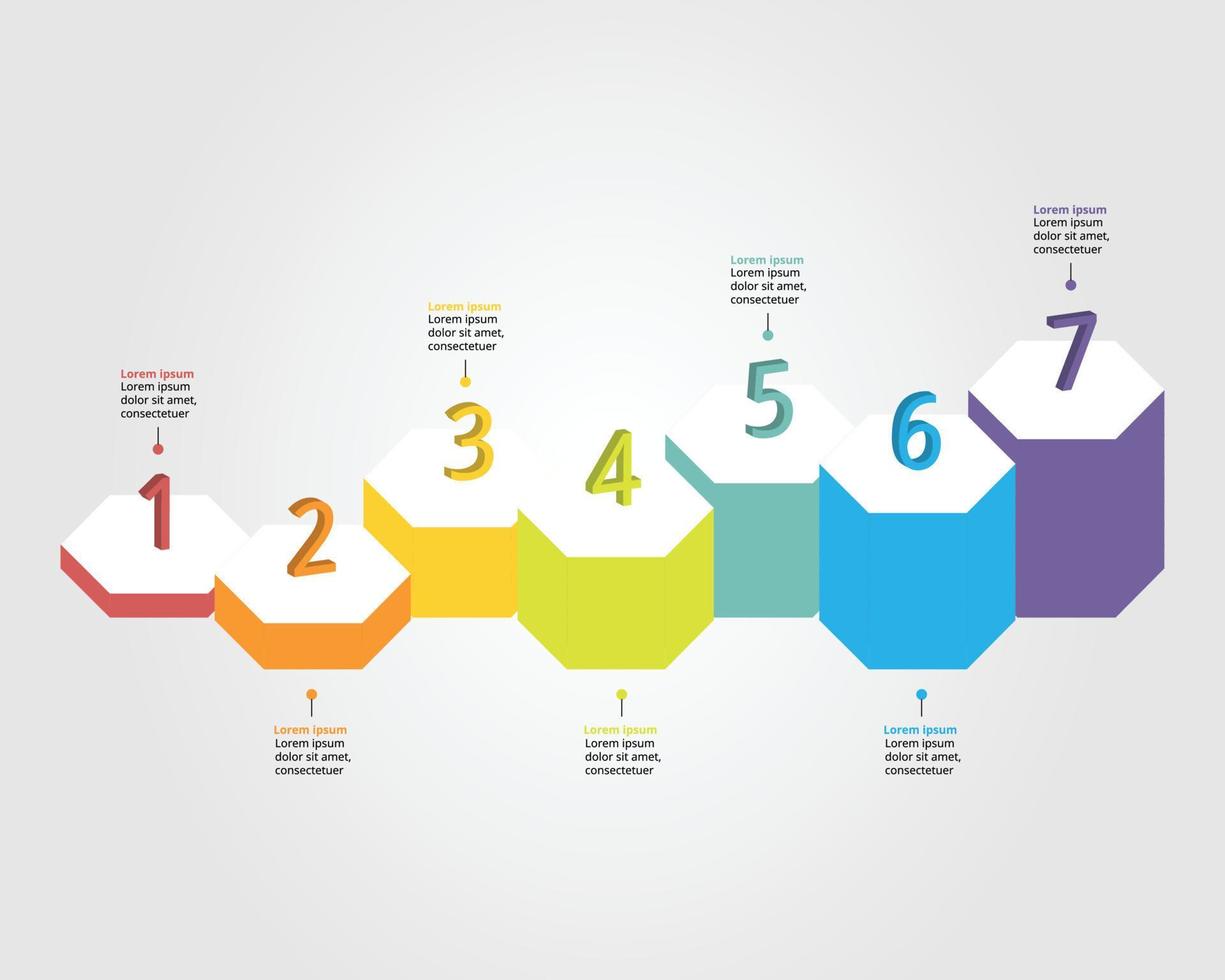 sequenza temporale con numero modello per Infografica presentazione modello con 7 elemento per bandiera vettore