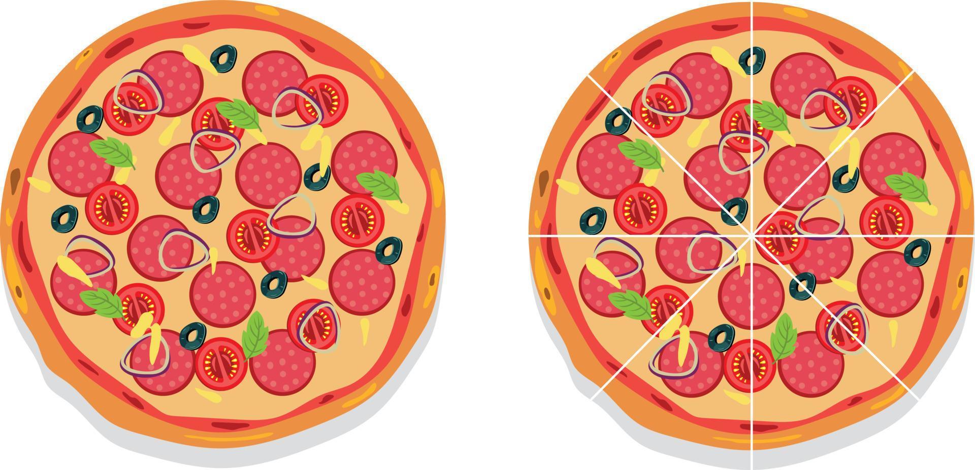 colorato il giro gustoso Pizza a partire dal superiore Visualizza vettore