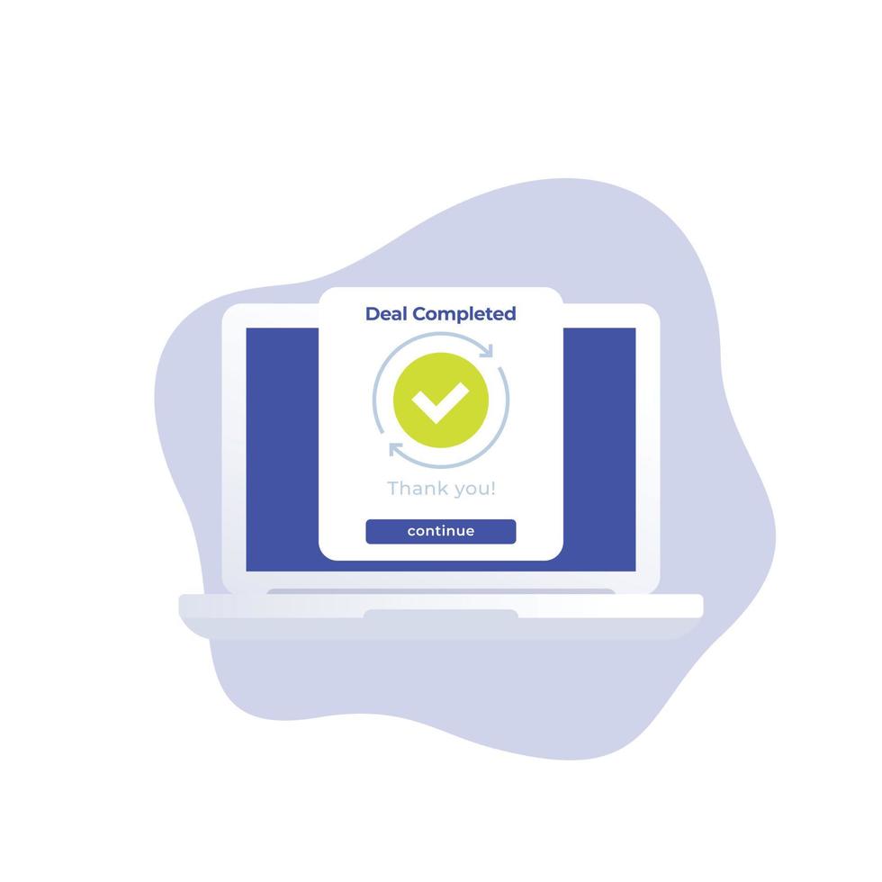 affare completato, vettore icona con un' il computer portatile