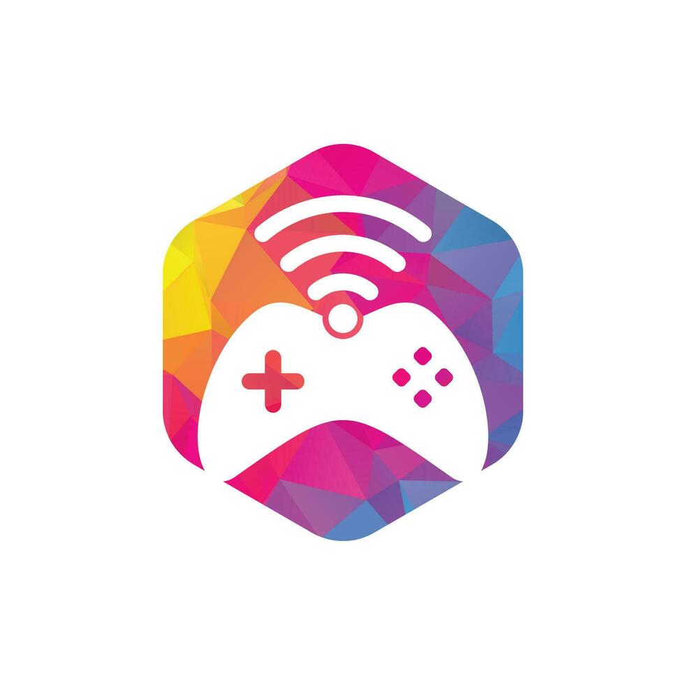 gioco Wi-Fi logo design modello vettore. telecomando da gioco e Wi-Fi logo combinazione. gamepad e segnale simbolo o icona vettore