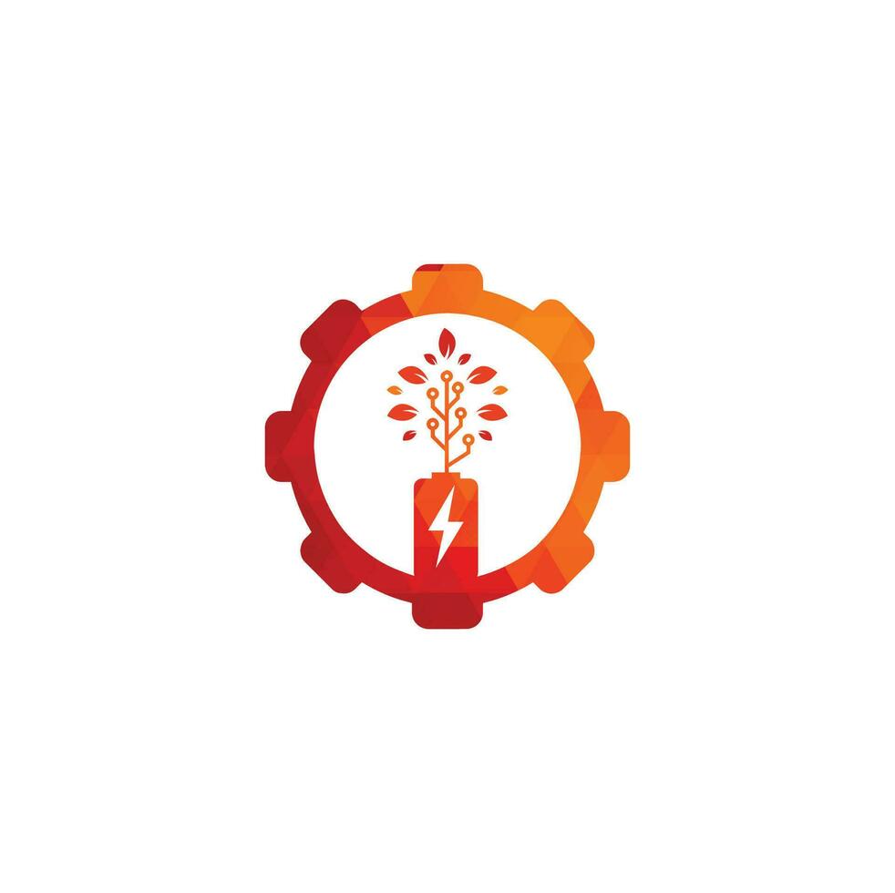 batteria le foglie Ingranaggio forma concetto vettore logo design. batteria e foglia icona naturale energia simbolo design elemento logo modello