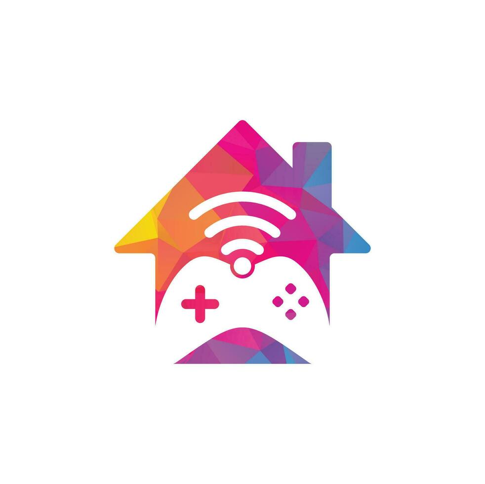 gioco Wi-Fi casa forma concetto logo design modello vettore. telecomando da gioco e Wi-Fi logo combinazione. gamepad e segnale simbolo o icona vettore