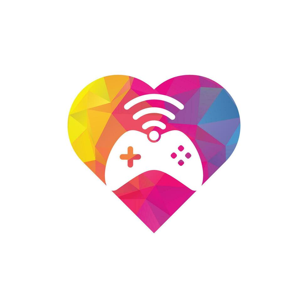 gioco Wi-Fi cuore forma concetto logo design modello vettore. telecomando da gioco e Wi-Fi logo combinazione. gamepad e segnale simbolo o icona vettore