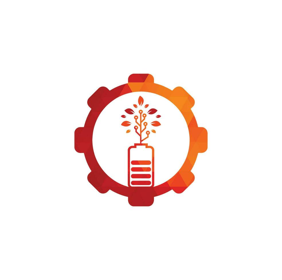 batteria le foglie Ingranaggio forma concetto vettore logo design. batteria e foglia icona naturale energia simbolo design elemento logo modello