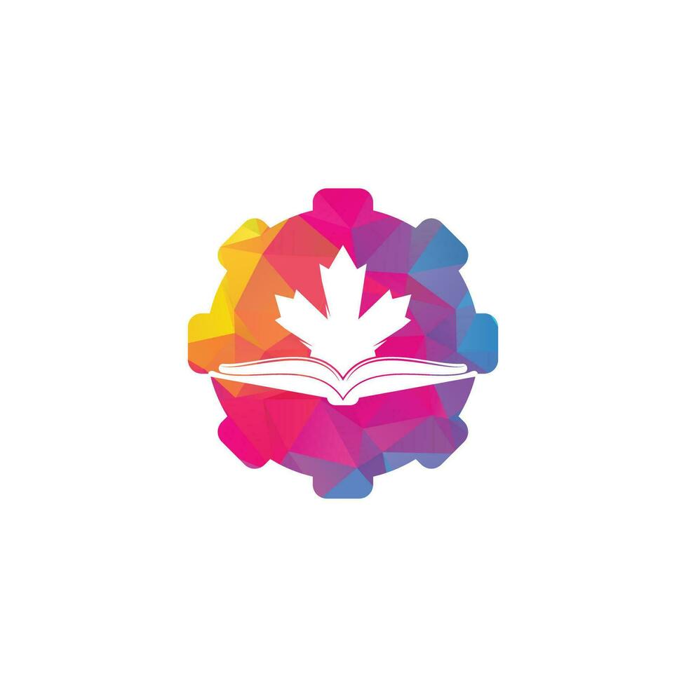 canadese formazione scolastica Ingranaggio forma concetto logo design. studia Canada logo design. libro logo design. acero libro vettore