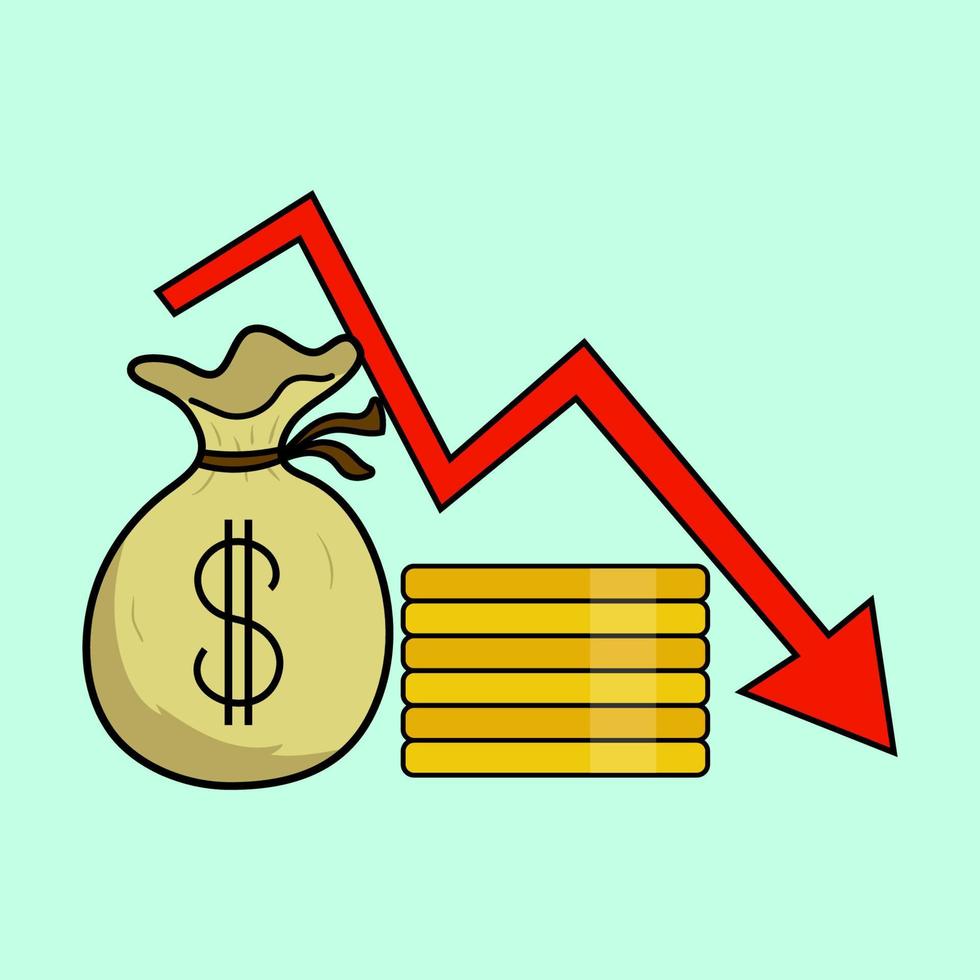 vettore illustrazione di moneta valori caduta dovuto per recessione