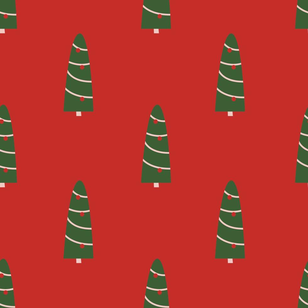 senza soluzione di continuità modello con stilizzato Natale albero. vacanza inverno piazza modello. rosso sfondo. carino illustrazione. inverno sfondo vettore