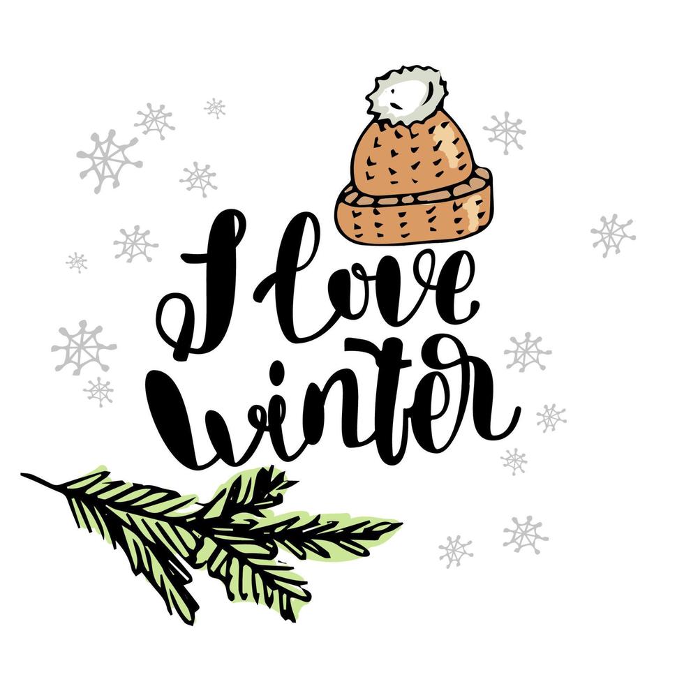 io amore inverno handlettering iscrizione. inverno loghi e emblemi per invito, saluto carta, maglietta, stampe e manifesti. mano disegnato inverno ispirazione frase. vettore illustrazione