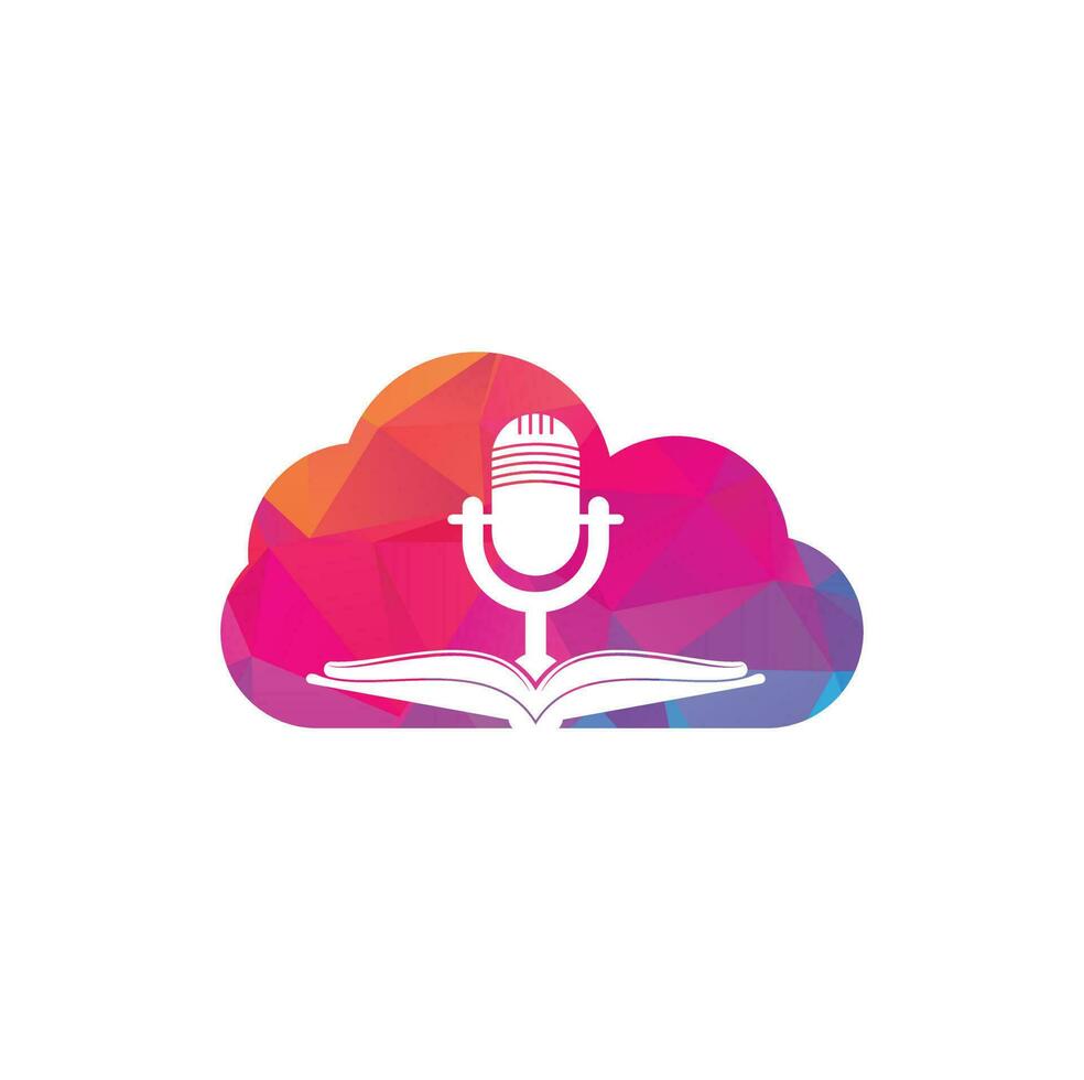 Podcast libro nube forma vettore logo design. formazione scolastica Podcast logo concetto