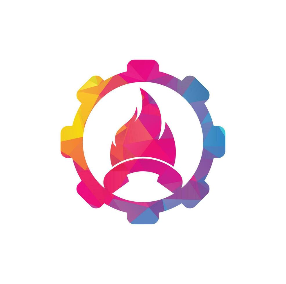 caldo chiamata Ingranaggio forma vettore logo design concetto. microtelefono e fuoco icona