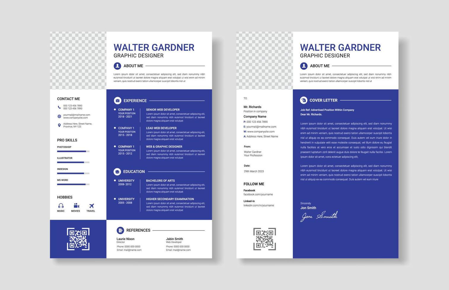 pulito e elegante curriculum vitae modello con copertina lettera, creativo CV modello vettore minimalista