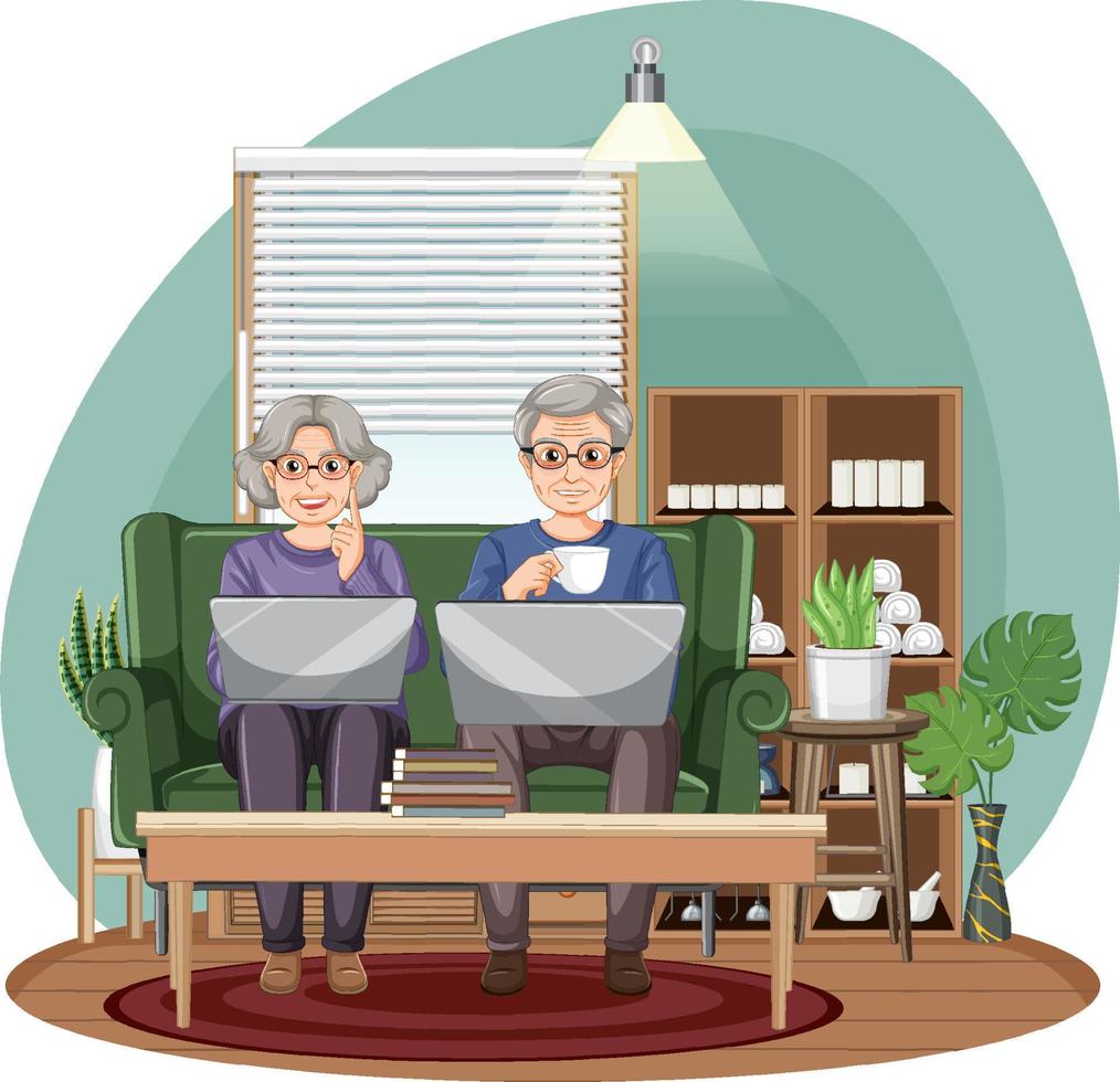 anziano coppia utilizzando il computer portatile vettore