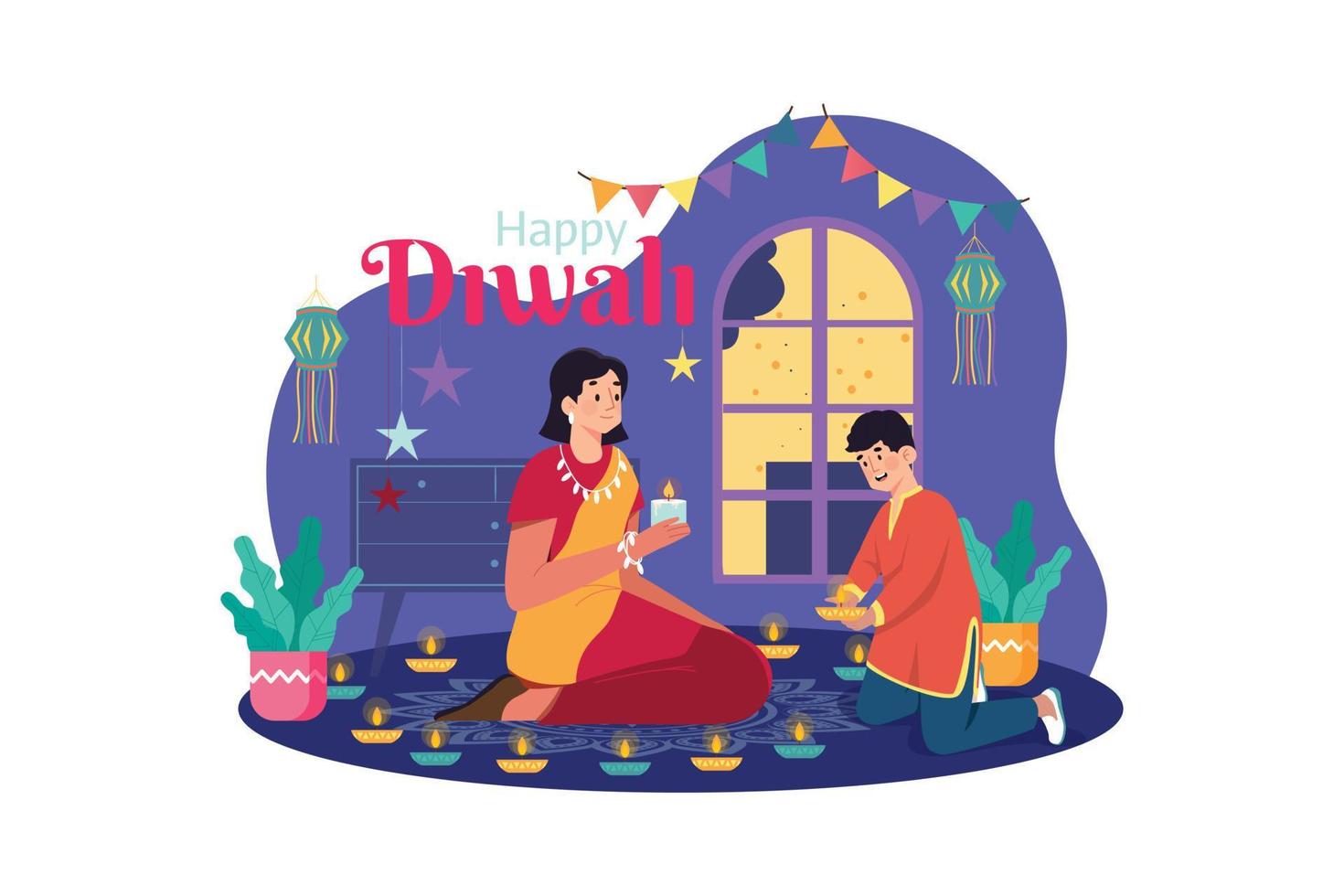 Diwali celebrazione illustrazione concetto. un' piatto illustrazione isolato su bianca sfondo vettore