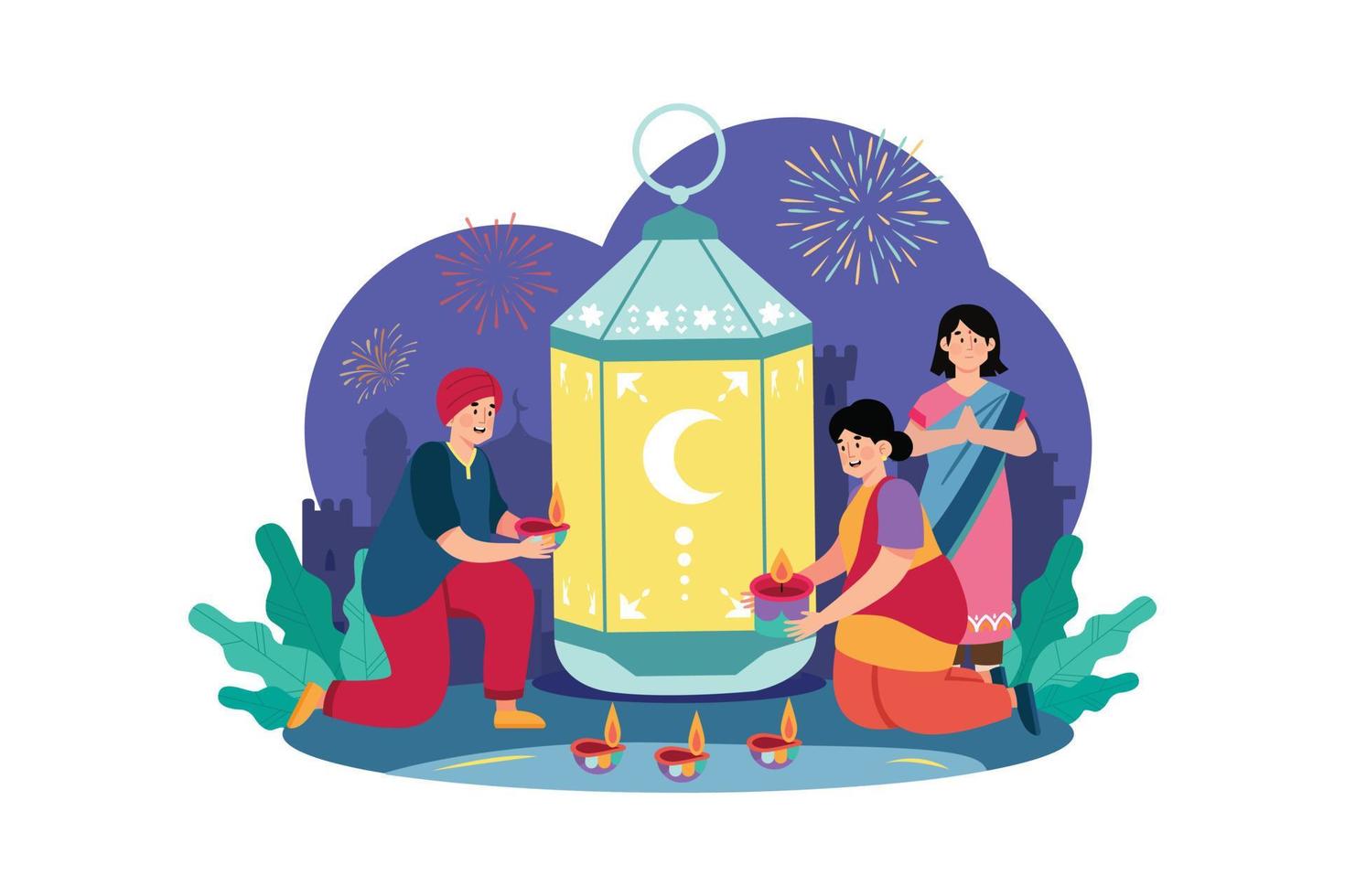 Diwali celebrazione illustrazione concetto. un' piatto illustrazione isolato su bianca sfondo vettore