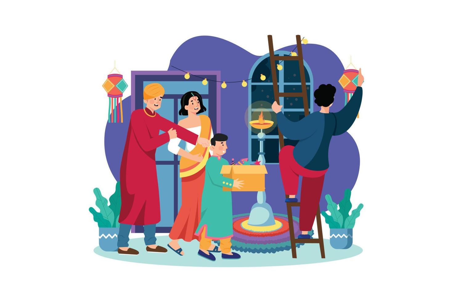 Diwali celebrazione illustrazione concetto. un' piatto illustrazione isolato su bianca sfondo vettore