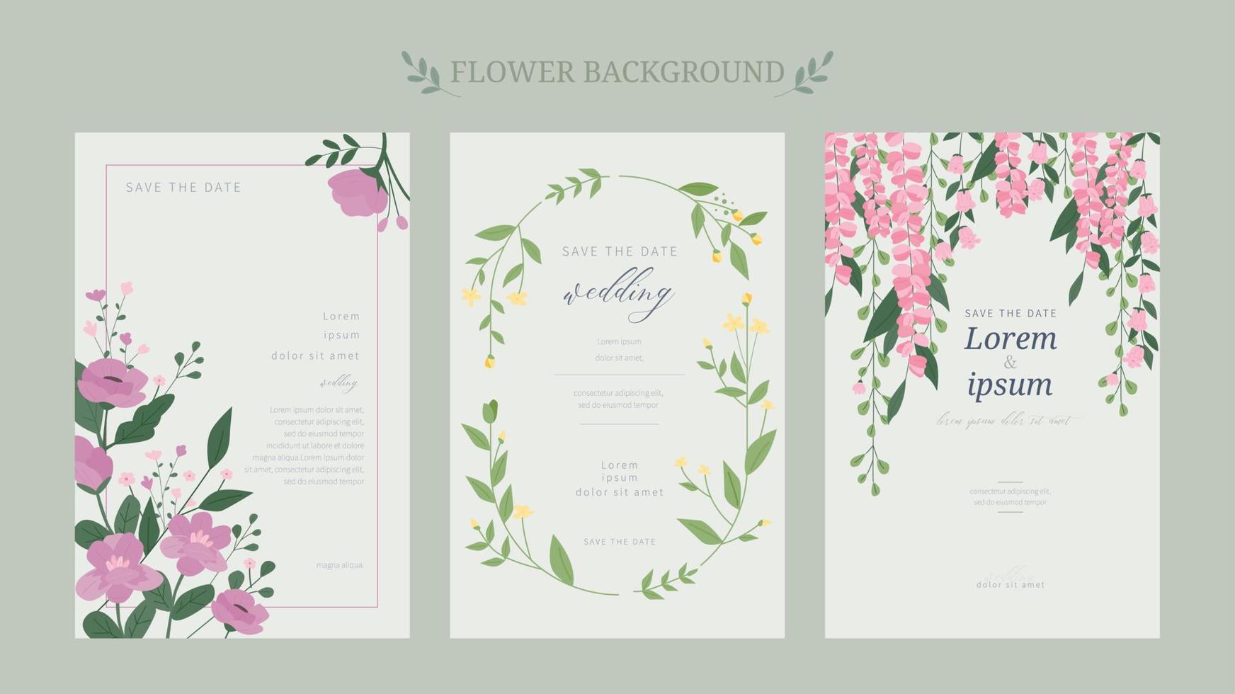 carta modello design decorato con fiori. decorazioni fioritura a partire dal il bordi, il giro ramo cornici, e fiori sospeso giù piace viti. piatto vettore illustrazione.