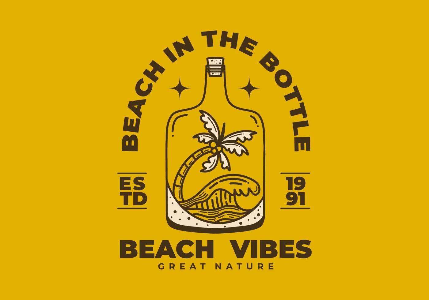 Vintage ▾ arte illustrazione di un' spiaggia nel il bottiglia vettore