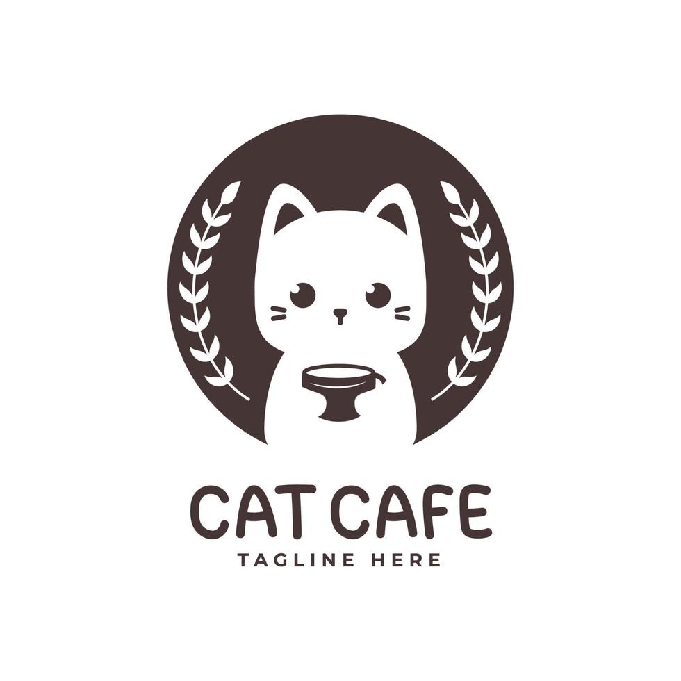 simpatico logo gatto con tazza di caffè vettore