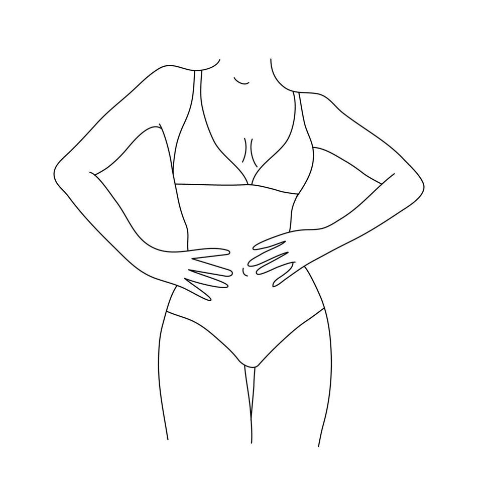 vettore bellissimo donne corpo illustrazione. minimalista lineare femmina figura. astratto biancheria intima, bikini sensuale linea arte. corpo positivo