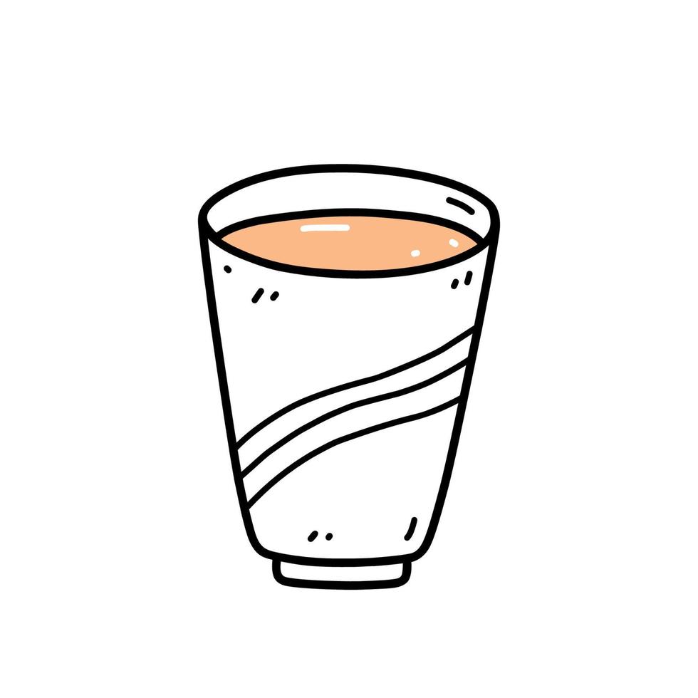 tazza di caffè per andare isolato su sfondo bianco. illustrazione disegnata a mano di vettore in stile doodle. perfetto per carte, menu, logo, decorazioni.