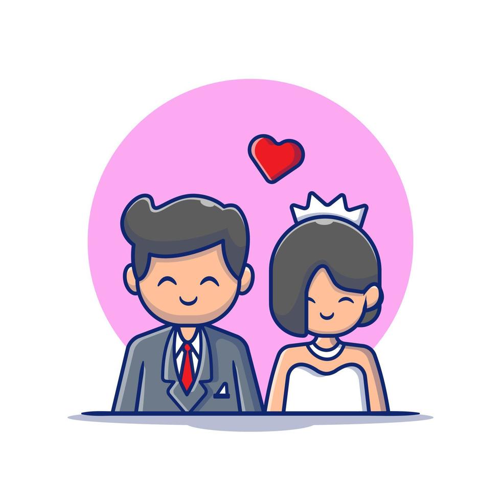 carino coppia matrimonio uomo e donna cartone animato vettore icona illustrazione. persone nozze icona concetto isolato premio vettore. piatto cartone animato stile