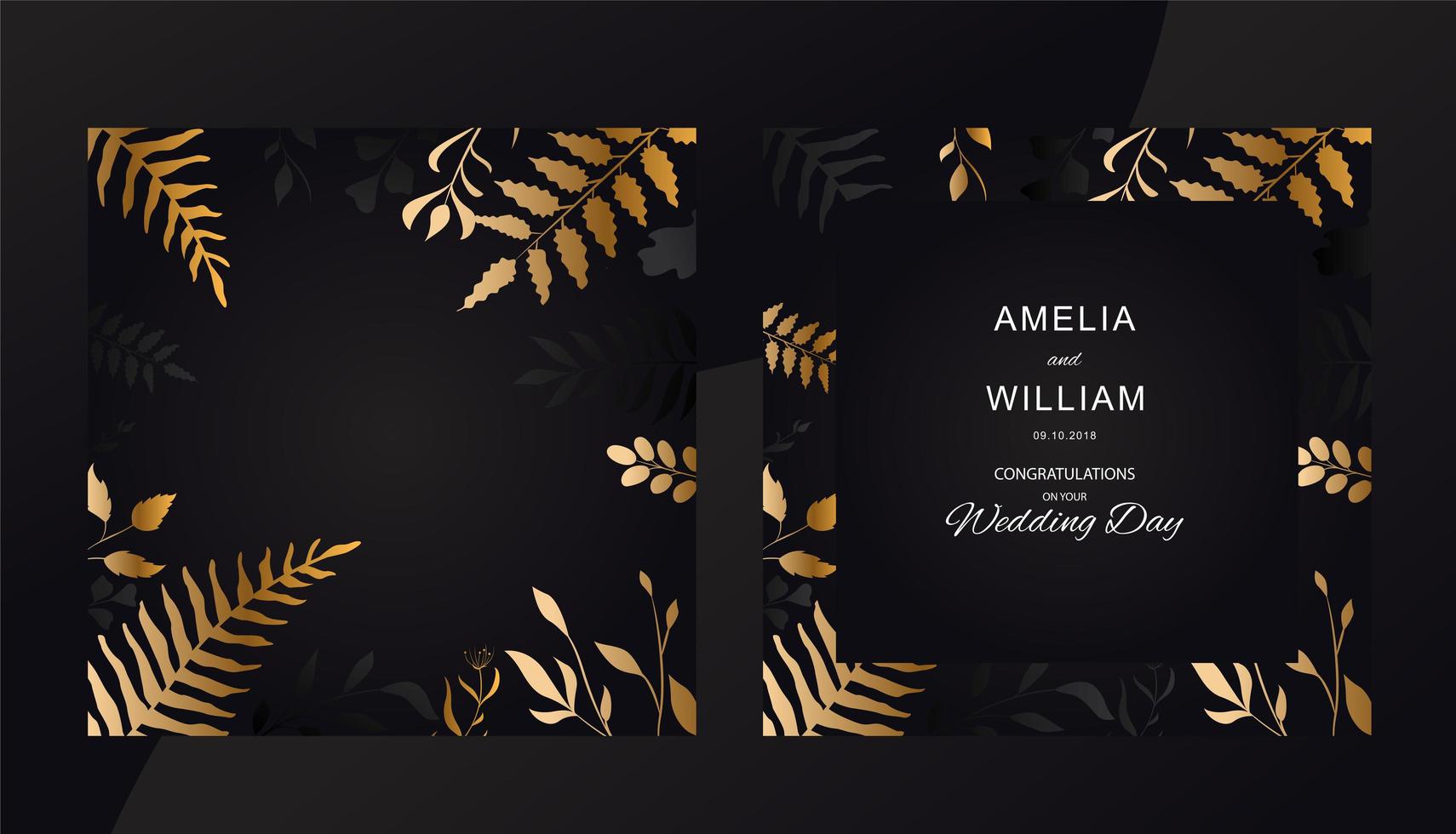 carte di invito a nozze con stile foglie d'oro vettore