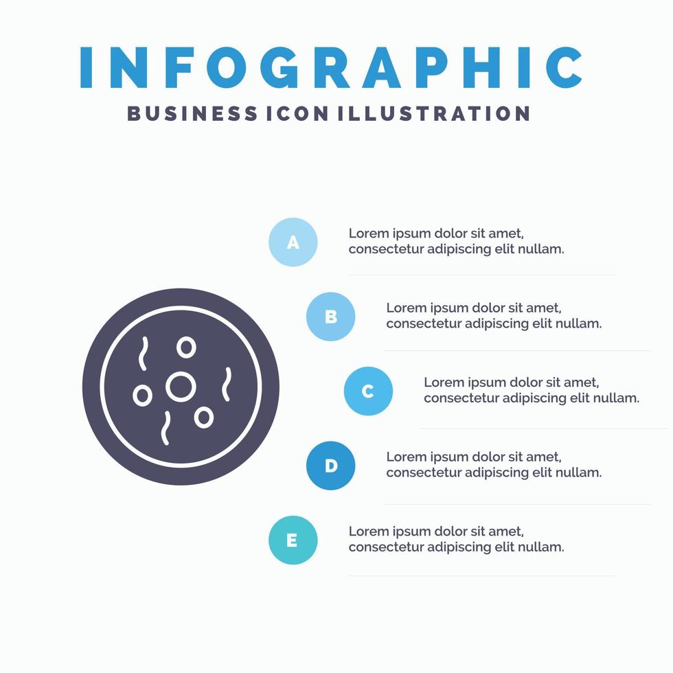 chimica piatto petri scienza solido icona infografica 5 passaggi presentazione sfondo vettore