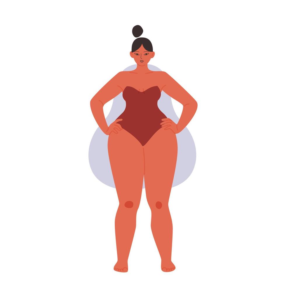 femmina Pera forma genere. cartone animato paffuto ragazza nel un' senza spalline costume da bagno. vettore azione illustrazione di un' donna con ampio le spalle isolato su bianca sfondo.
