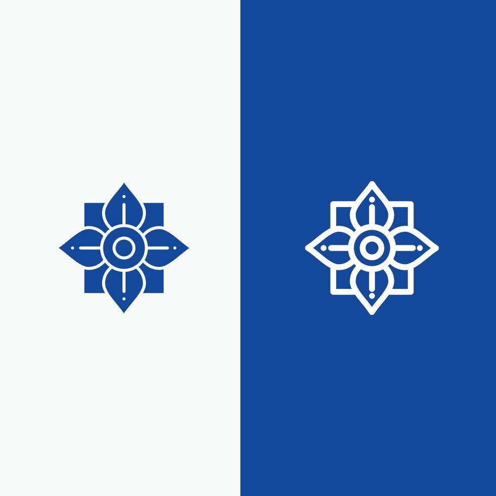 fiore decorazione Cina Cinese linea e glifo solido icona blu bandiera vettore