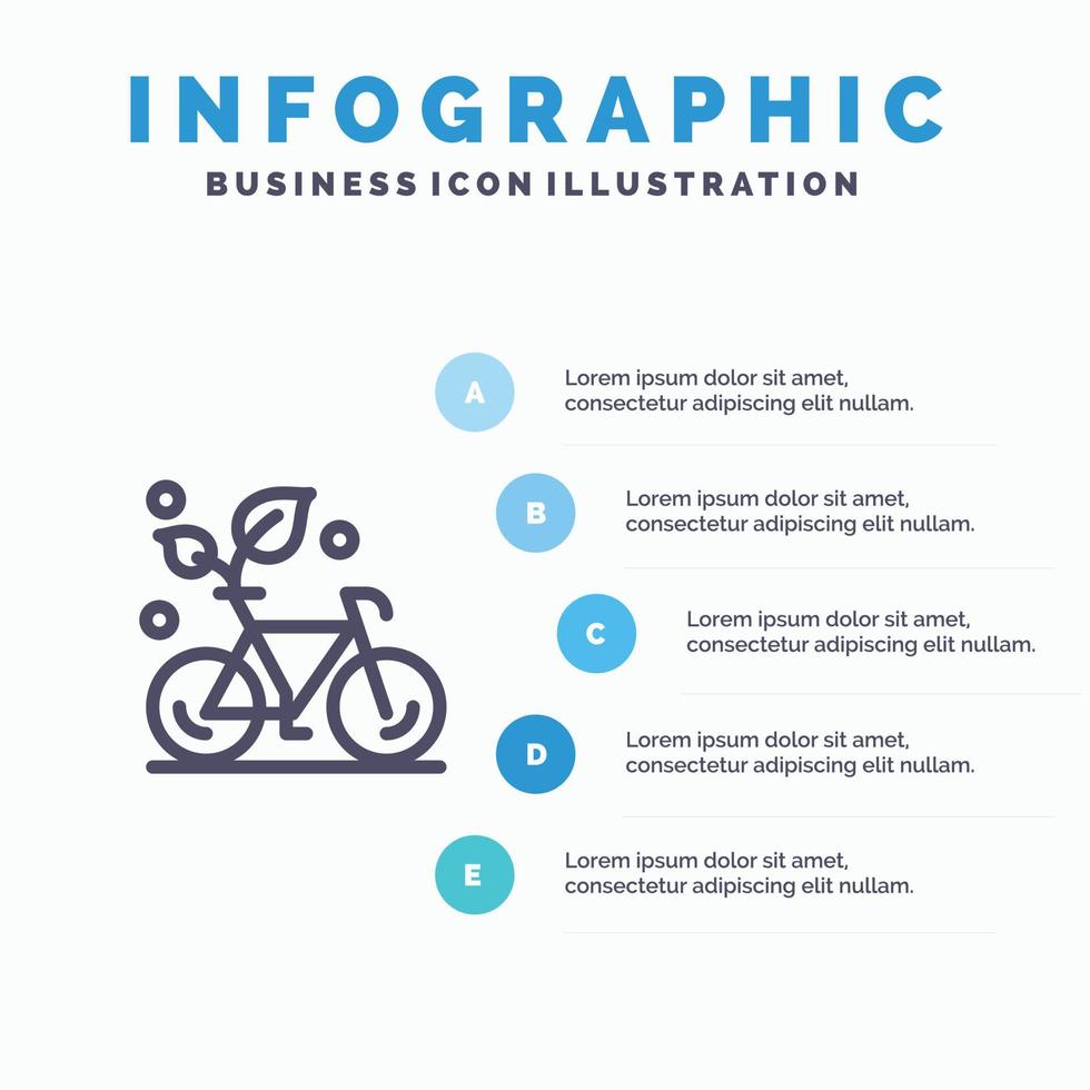 ciclo eco amichevole pianta ambiente linea icona con 5 passaggi presentazione infografica sfondo vettore