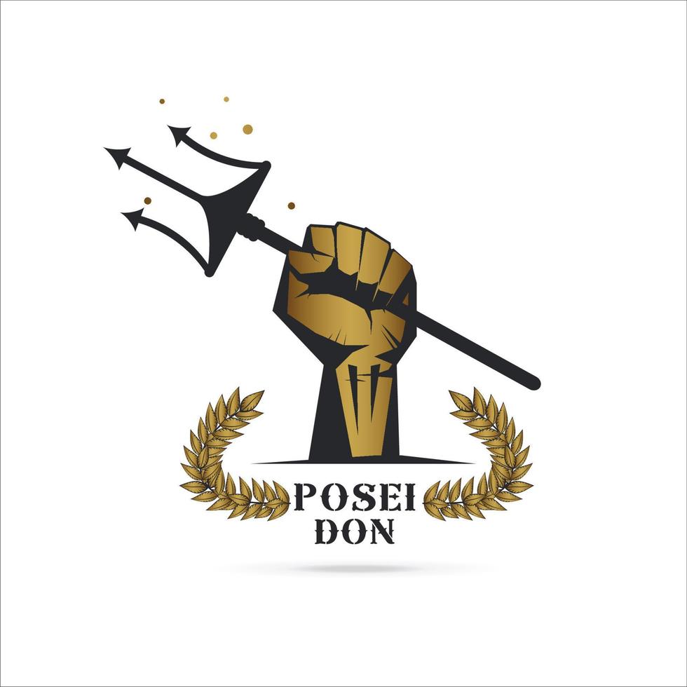 logo mano Tenere tridente di greco Dio poseidon vettore