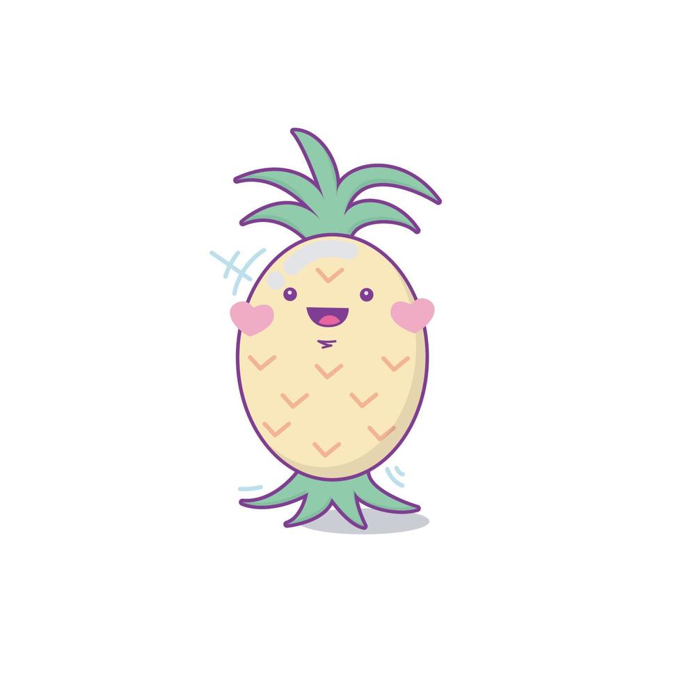 ananas personaggio carino cartone animato kawaii vettore illustrazione
