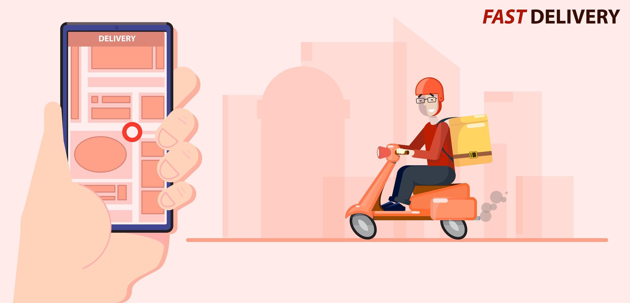 consegna veloce sulla posizione dello scooter sul telefono vettore