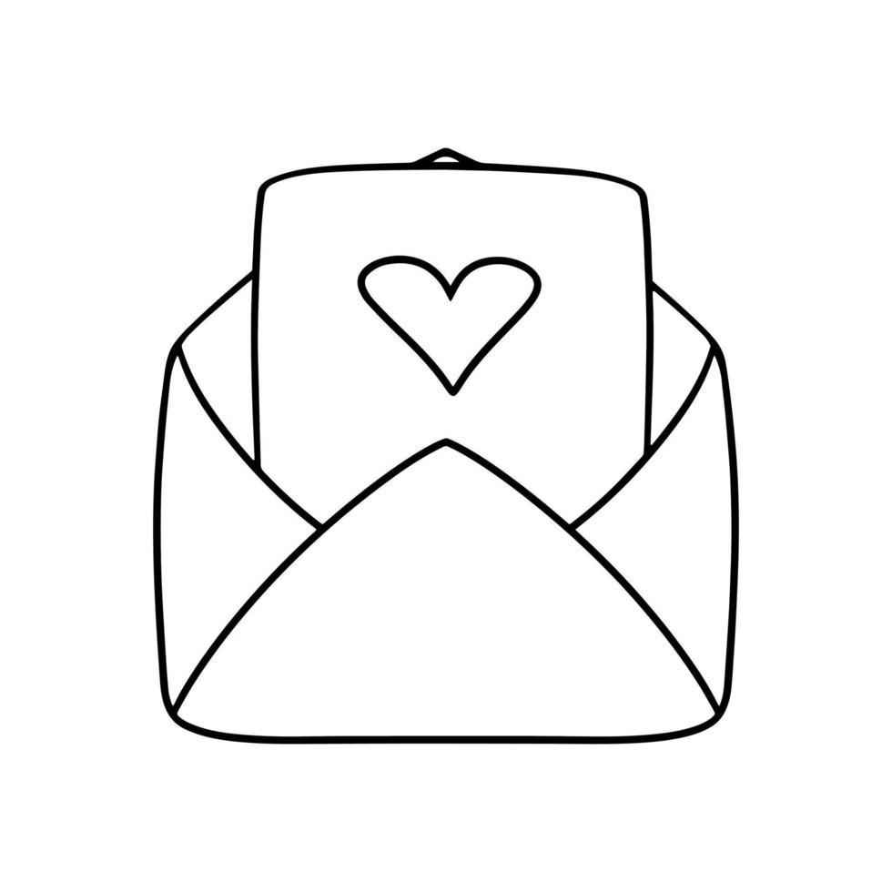 monocromatico amore lettera, grande Vintage ▾ Aperto Busta con un' lettera con un' cuore, vettore illustrazione nel cartone animato stile su un' bianca sfondo