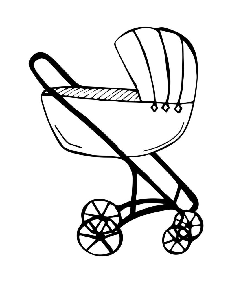 bambino passeggino, monocromatico scarabocchio vettore