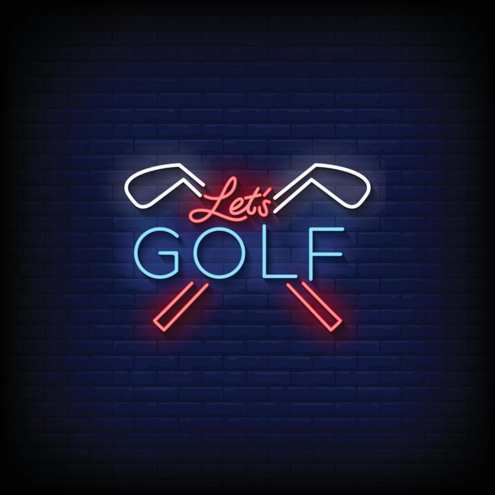 neon cartello golf con mattone parete sfondo vettore