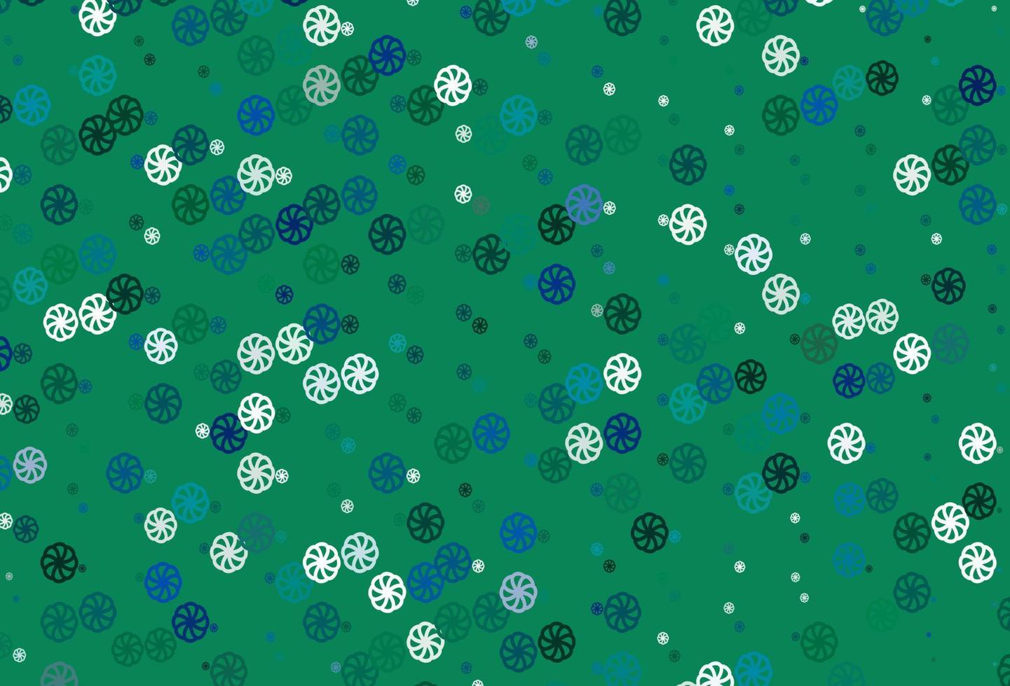layout vettoriale azzurro, verde con fiocchi di neve luminosi.