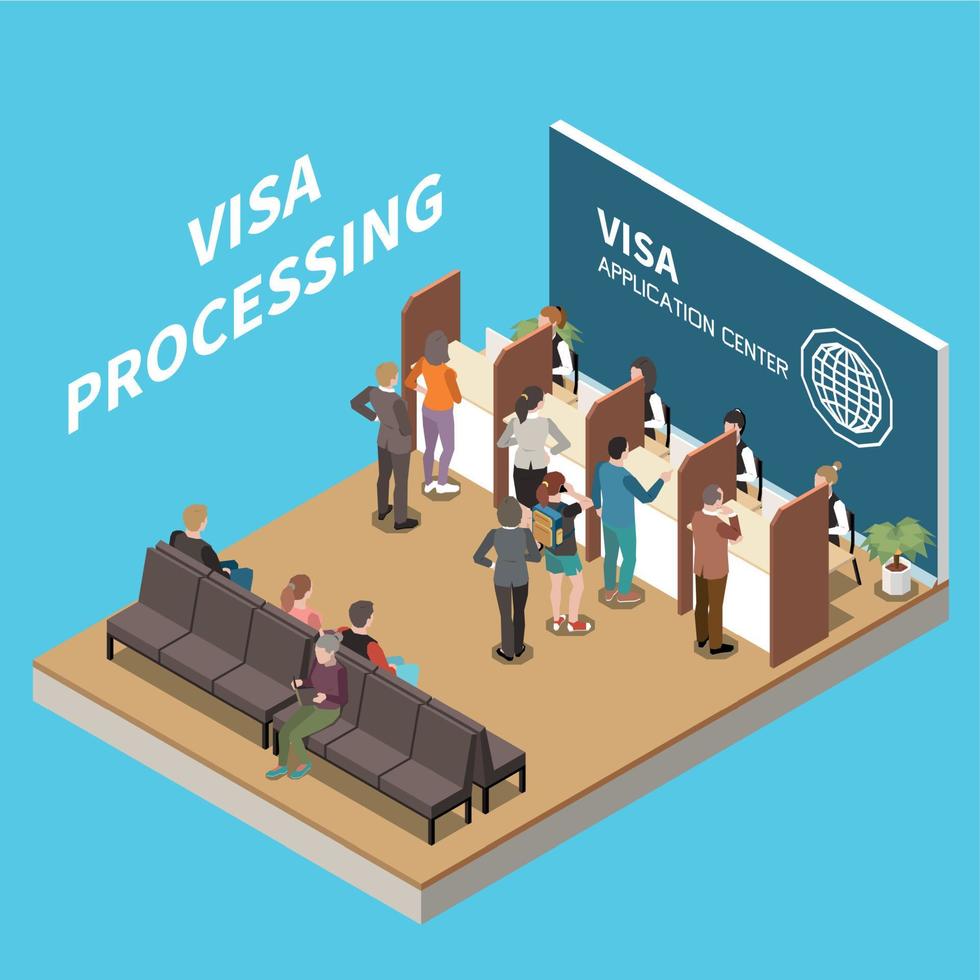 Visa in lavorazione isometrico sfondo vettore