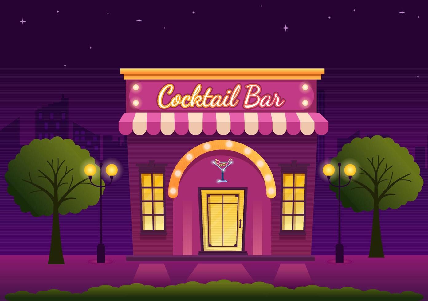 cocktail bar o discoteca con amici sospeso su con alcolizzato frutta succo bevande o cocktail su piatto mano disegnato cartone animato modello illustrazione vettore