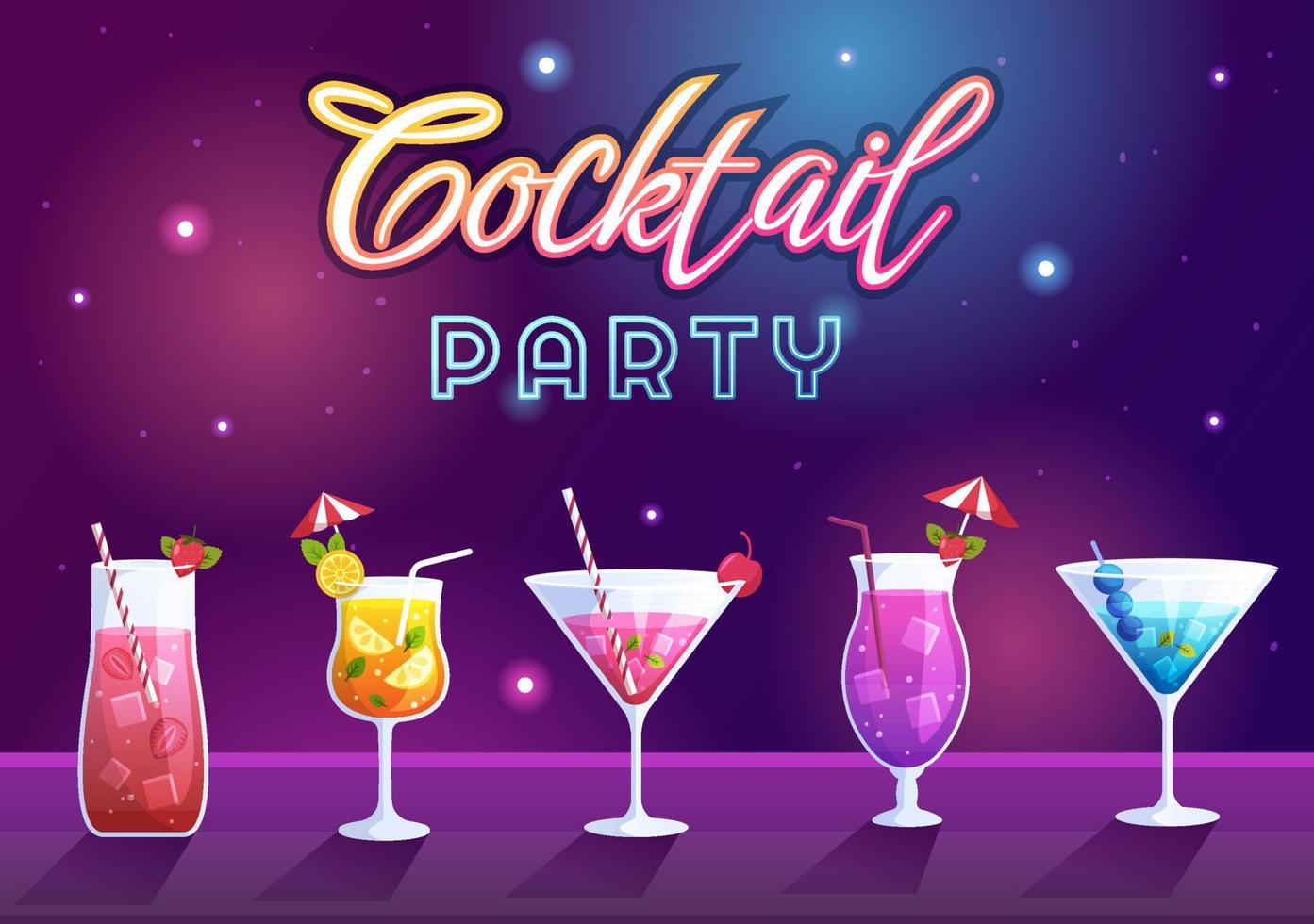 cocktail bar o discoteca con amici sospeso su con alcolizzato frutta succo bevande o cocktail su piatto mano disegnato cartone animato modello illustrazione vettore