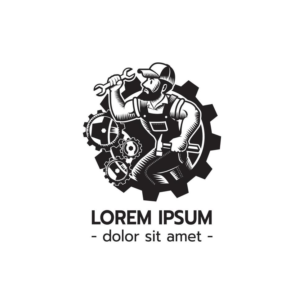 meccanico logo personaggio vettore illustrazione