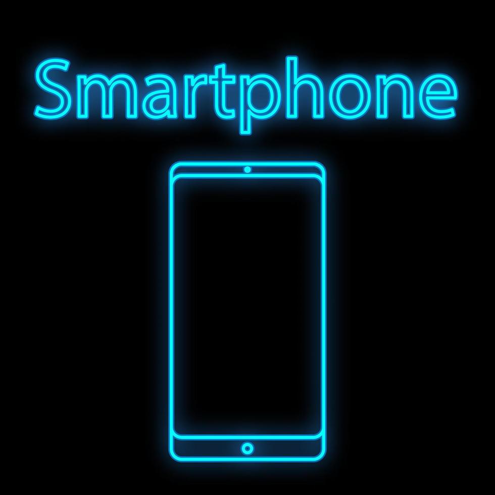 luminosa luminoso blu digitale neon cartello per marazin o laboratorio servizio centro è bellissimo brillante con un' moderno mobile Telefono smartphone su un' nero sfondo. vettore illustrazione