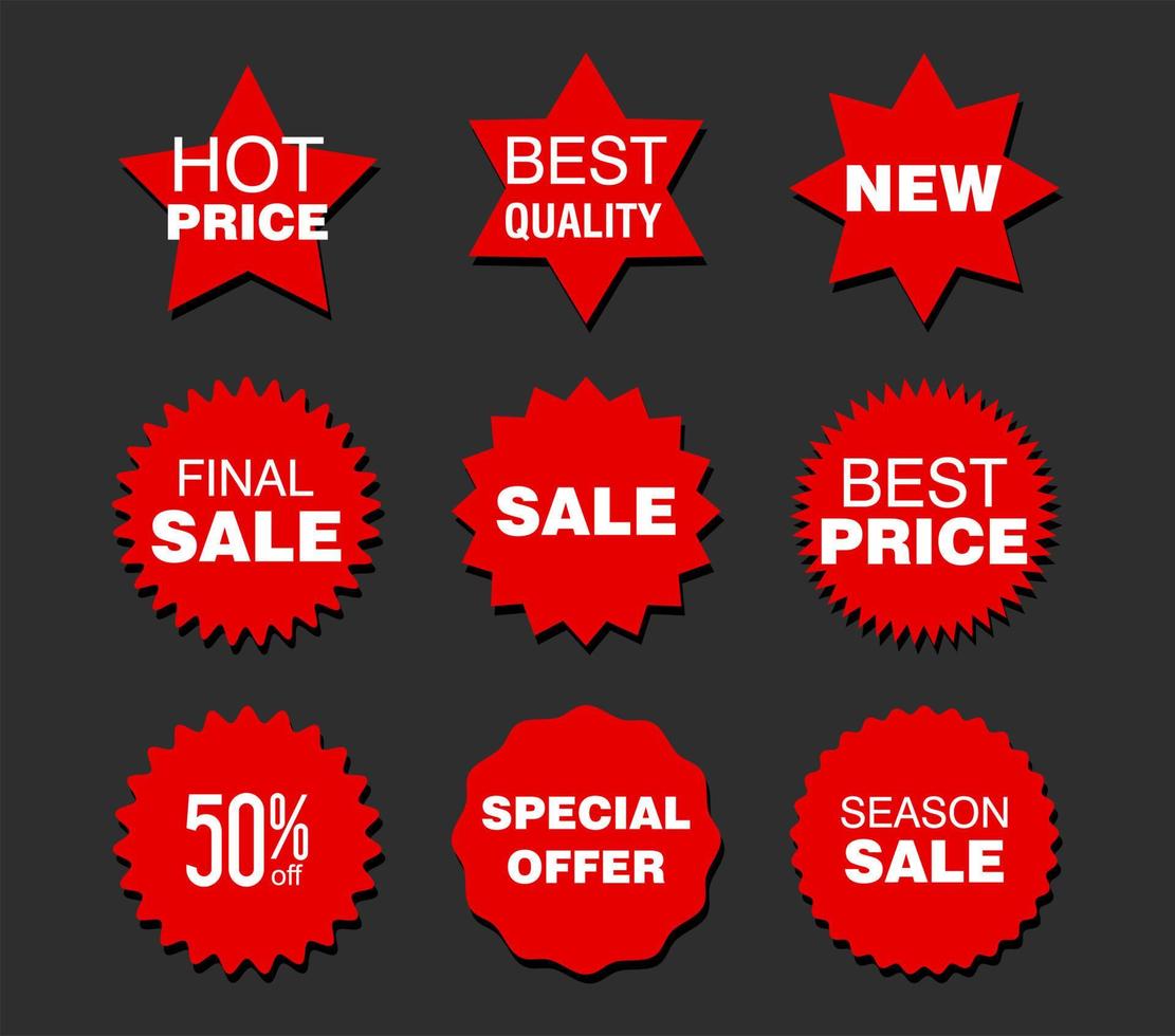 raccolta di distintivi rossi ed etichette in stile super moderno di vendita vettore