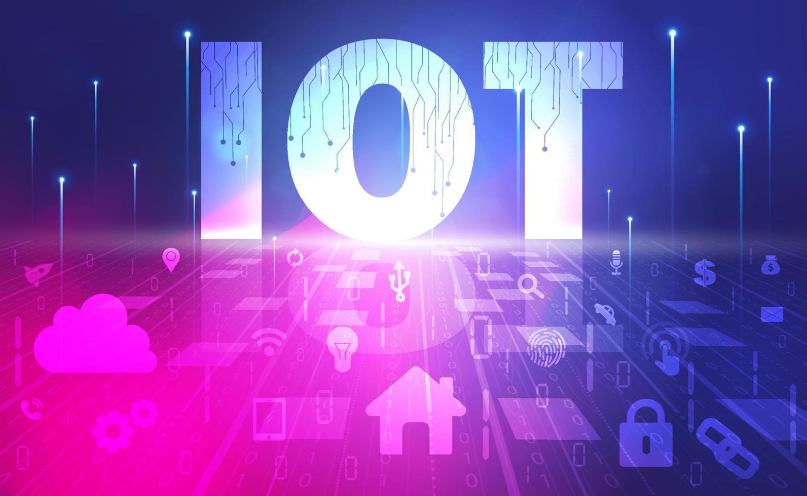 IoT Internet di cose astratto sfondo concetto, digitale tecnologia bandiera rosa blu sfondo binario codice, astratto Tech grande dati nube centro, inteligente casa, inteligente città Rete, illustrazione vettore