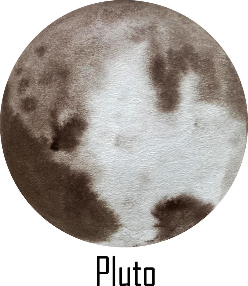acquerello pianeta Plutone isolato su bianca. Plutone illustrazione vettore