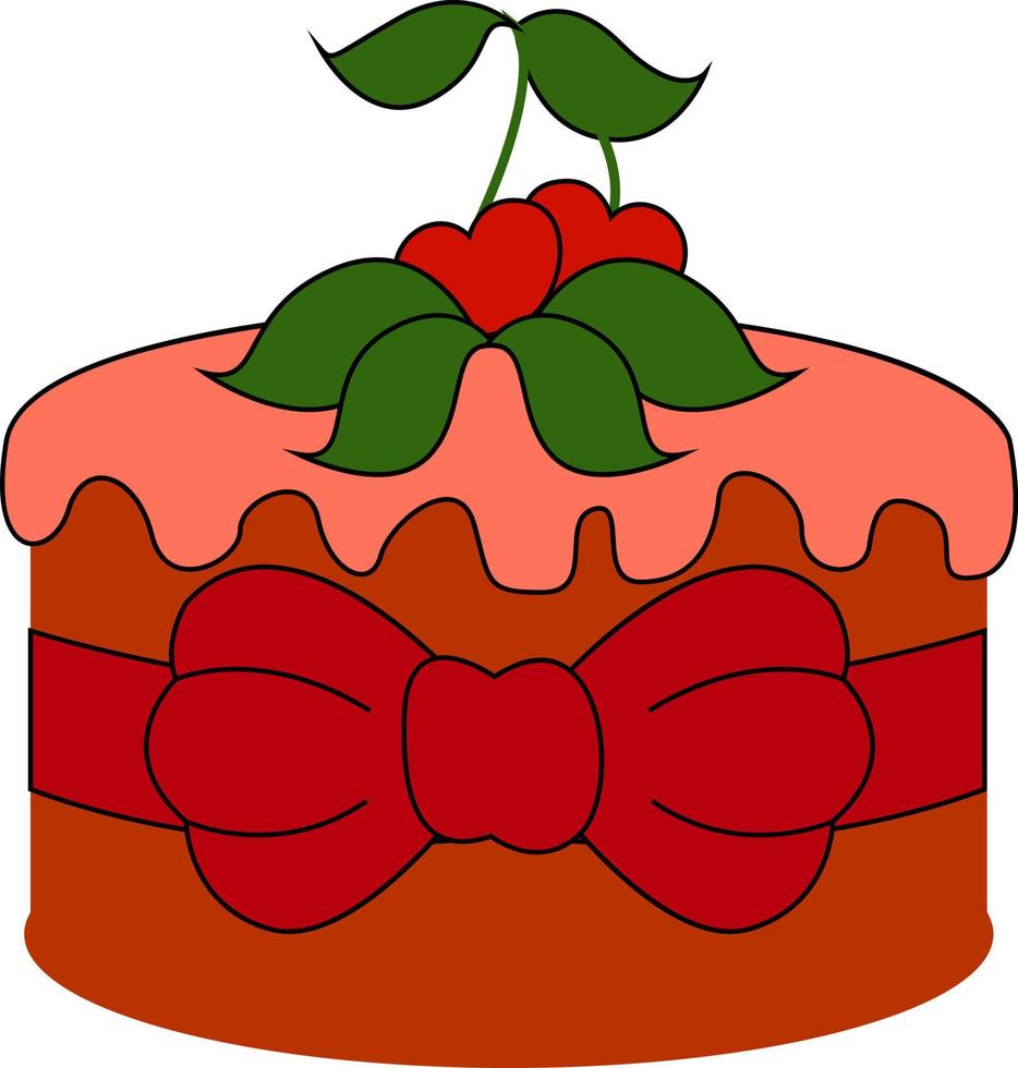 rosso torta con ciliegia, illustrazione, vettore su bianca sfondo.