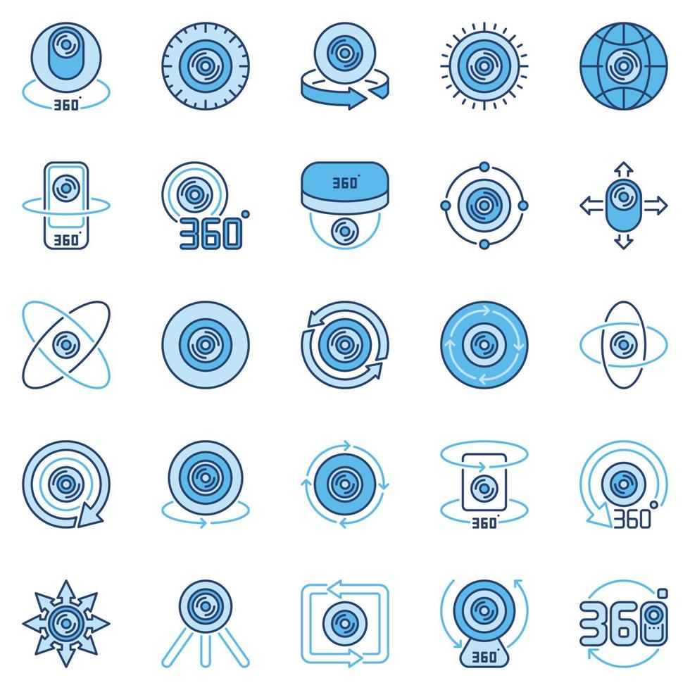 360 grado telecamera blu creativo icone o design elementi vettore